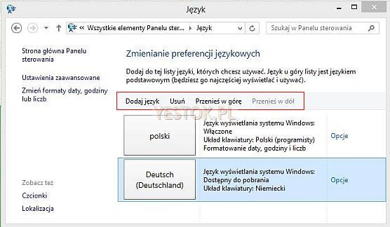Dodawanie nowych języków do systemu Windows 8.