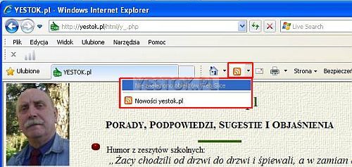 Detektor kanałów RSS w przeglądarce Internet Explorer.