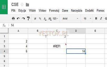 Efekt nadpisania wartości w obszarze wynikowym arkusza Google Docs.