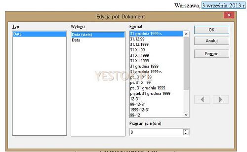 Edycja pola "Data".