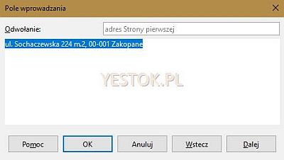 Okno dialogowe pola wprowadzania od wersji 6.0.6 LibreOffice.