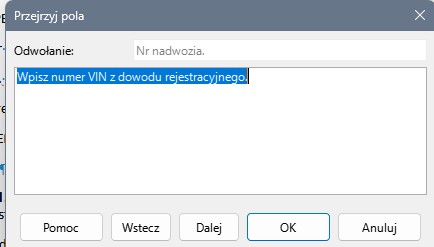 Okno dialogowe pola wprowadzania.