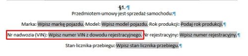 Pola wprowadzania  dokumencie.