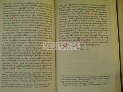 Przykład przypisów dolnych z ciągłymi indeksami liczbowymi. Gall Anonim "Kronika Polska" Ossollineum-DeAgostini 2003