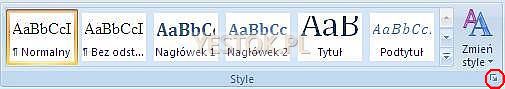 Szybkie style w grupie Style wstązki Narzędzia główne