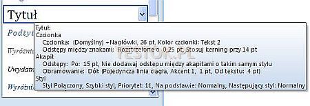 Przykład opisu właściwości stylu w programie Word 2007