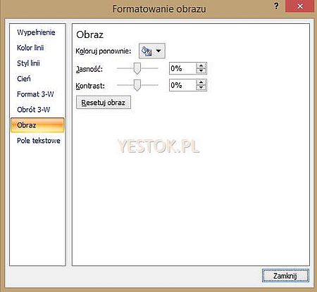 Okno dialogowe „Formatowanie obrazu” w Wordzie 2007.