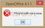 Komunikat o błędnej nazwie z programu Apache OpenOffice.