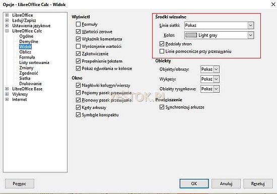 Opcje programu Calc LibreOffice - Widok.