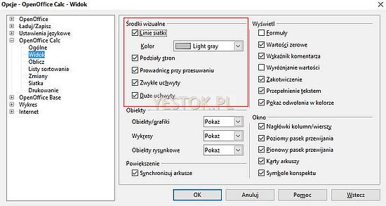 Opcje programu Calc Apache OpenOffice - Widok.