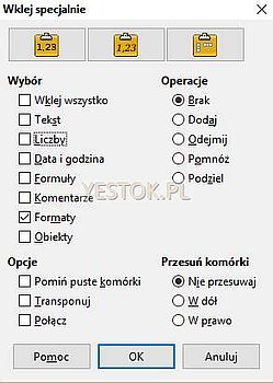 Polecenie "Wklej specjalnie" w LibreOffice.