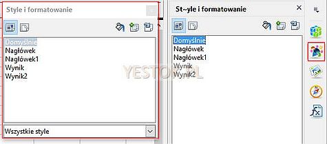 Okno dialogowe i panel boczny "Style i formatowanie" w Apache OpenOffice.