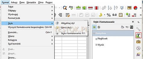 Polecenie "Style" i panel boczny w LibreOffice.